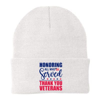 Honoring All Who Served Thank You Veterans Day American Flag  Knit Cap Winter Beanie