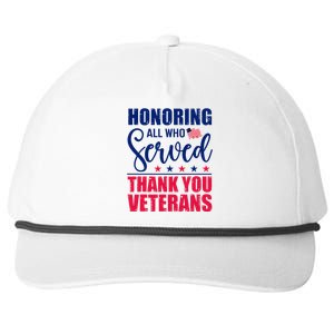 Honoring All Who Served Thank You Veterans Day American Flag  Snapback Five-Panel Rope Hat