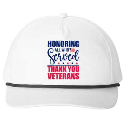 Honoring All Who Served Thank You Veterans Day American Flag  Snapback Five-Panel Rope Hat