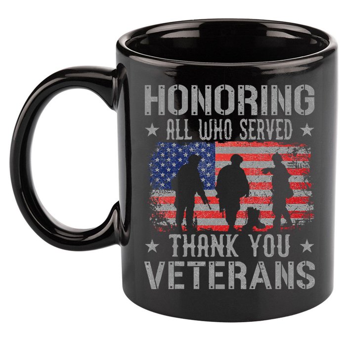 Honoring All Who Served Thank You Veterans Day American Flag 11oz C Handle Ceramic Mug