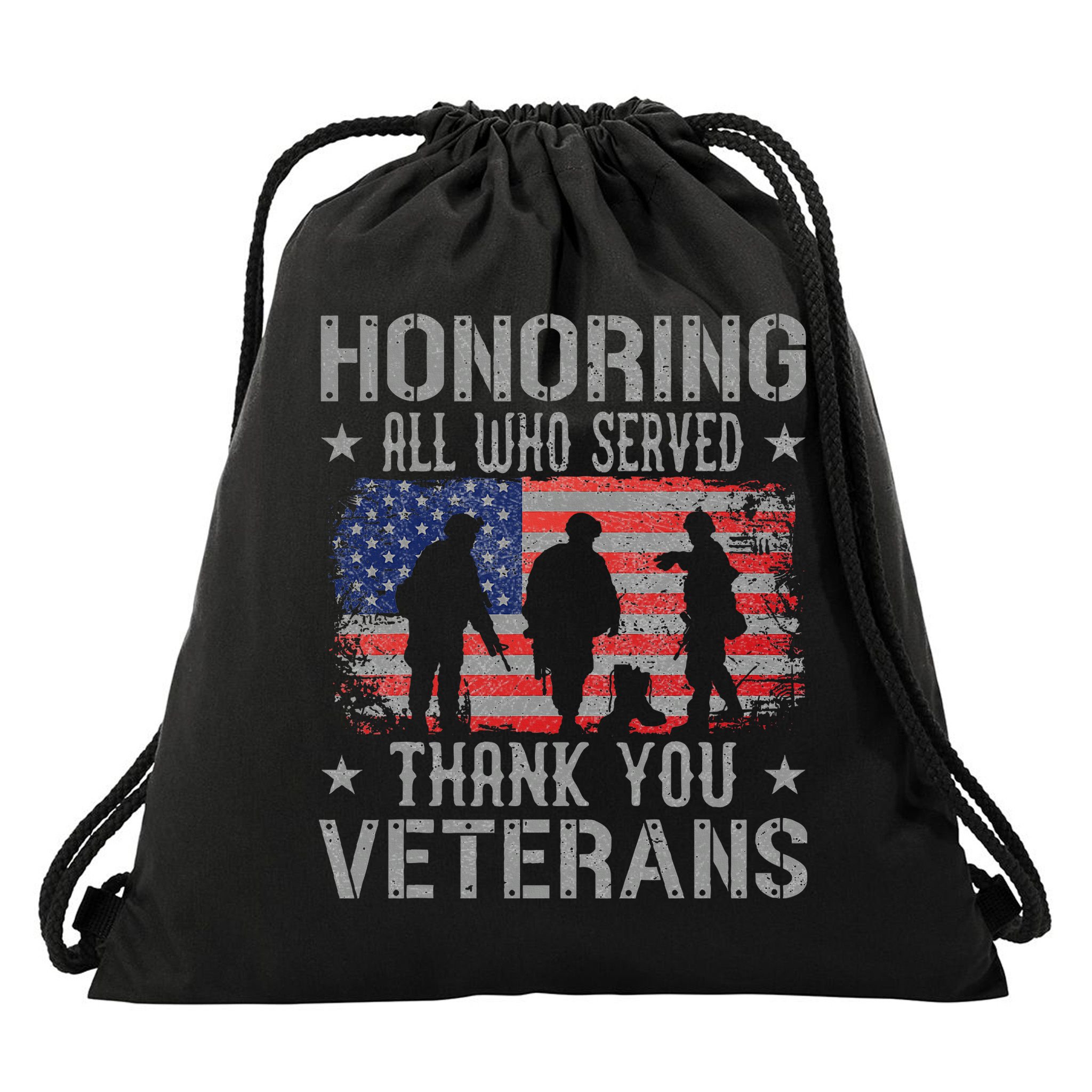 Honoring All Who Served Thank You Veterans Day American Flag Drawstring Bag
