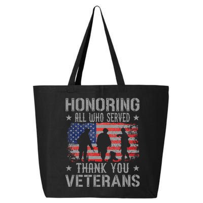 Honoring All Who Served Thank You Veterans Day American Flag 25L Jumbo Tote