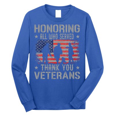 Honoring All Who Served Thank You Veterans Day American Flag Long Sleeve Shirt