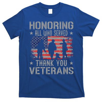 Honoring All Who Served Thank You Veterans Day American Flag T-Shirt