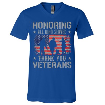 Honoring All Who Served Thank You Veterans Day American Flag V-Neck T-Shirt