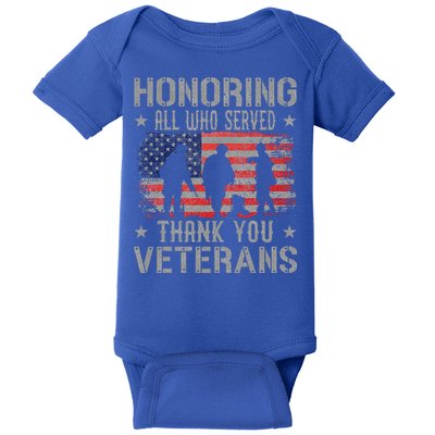 Honoring All Who Served Thank You Veterans Day American Flag Baby Bodysuit