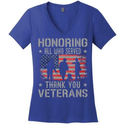 Honoring All Who Served Thank You Veterans Day American Flag Women's V-Neck T-Shirt