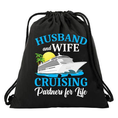 Husband And Wife Cruising Partners For Life Couple Cruise Drawstring Bag