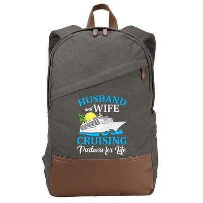 Husband And Wife Cruising Partners For Life Couple Cruise Cotton Canvas Backpack