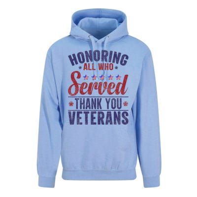 Honoring All Who Served Thank You Veterans Day Us Patriotic Unisex Surf Hoodie