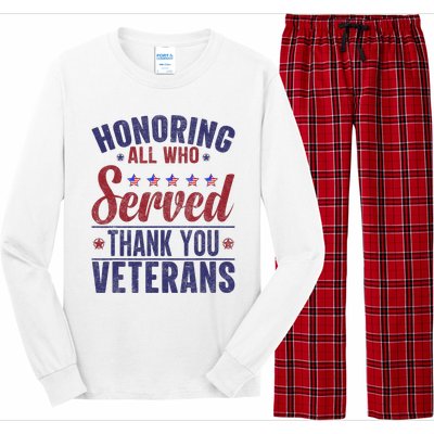 Honoring All Who Served Thank You Veterans Day Us Patriotic Long Sleeve Pajama Set