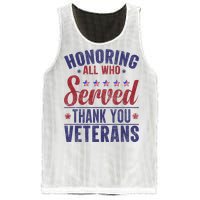 Honoring All Who Served Thank You Veterans Day Us Patriotic Mesh Reversible Basketball Jersey Tank