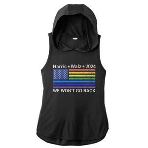 Harris And Walz President 2024 Pride Flag WonT Go Back Ladies PosiCharge Tri-Blend Wicking Draft Hoodie Tank