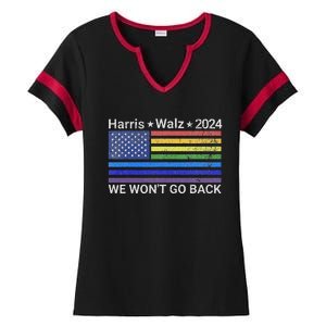 Harris And Walz President 2024 Pride Flag WonT Go Back Ladies Halftime Notch Neck Tee