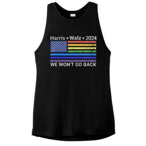 Harris And Walz President 2024 Pride Flag WonT Go Back Ladies PosiCharge Tri-Blend Wicking Tank