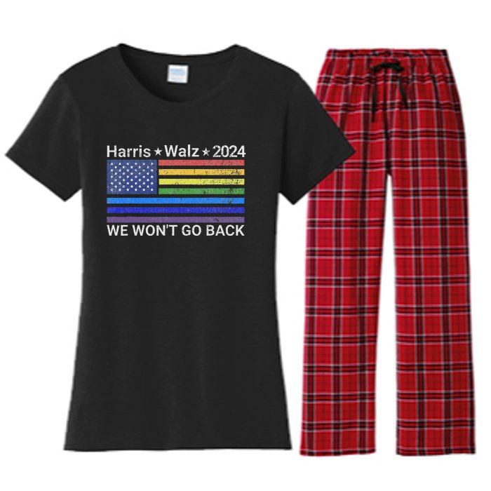 Harris And Walz President 2024 Pride Flag WonT Go Back Women's Flannel Pajama Set