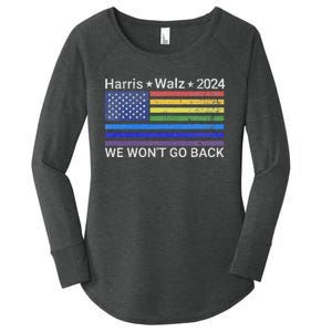 Harris And Walz President 2024 Pride Flag WonT Go Back Women's Perfect Tri Tunic Long Sleeve Shirt