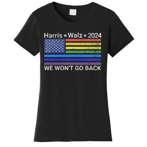 Harris And Walz President 2024 Pride Flag WonT Go Back Women's T-Shirt