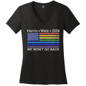 Harris And Walz President 2024 Pride Flag WonT Go Back Women's V-Neck T-Shirt