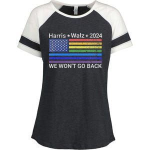 Harris And Walz President 2024 Pride Flag WonT Go Back Enza Ladies Jersey Colorblock Tee