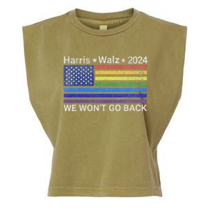 Harris And Walz President 2024 Pride Flag WonT Go Back Garment-Dyed Women's Muscle Tee