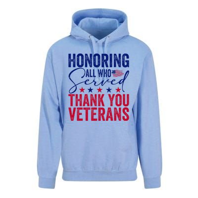 Honoring All Who Served Thank You Veterans Day American Flag Unisex Surf Hoodie