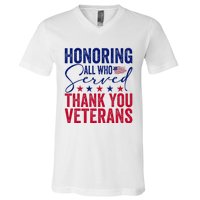 Honoring All Who Served Thank You Veterans Day American Flag V-Neck T-Shirt