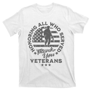 Honoring All Who Served Thank You Veterans Day American Flag T-Shirt