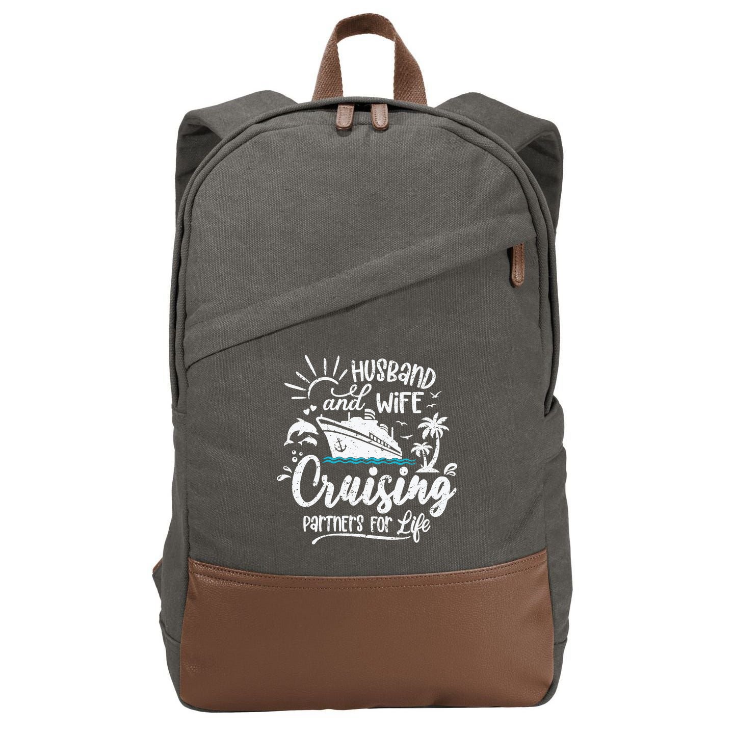 Husband and Wife Cruising Partners For Life Perfect Vacation Cotton Canvas Backpack