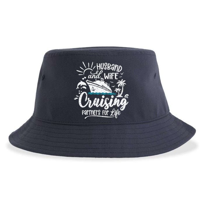 Husband and Wife Cruising Partners For Life Perfect Vacation Sustainable Bucket Hat