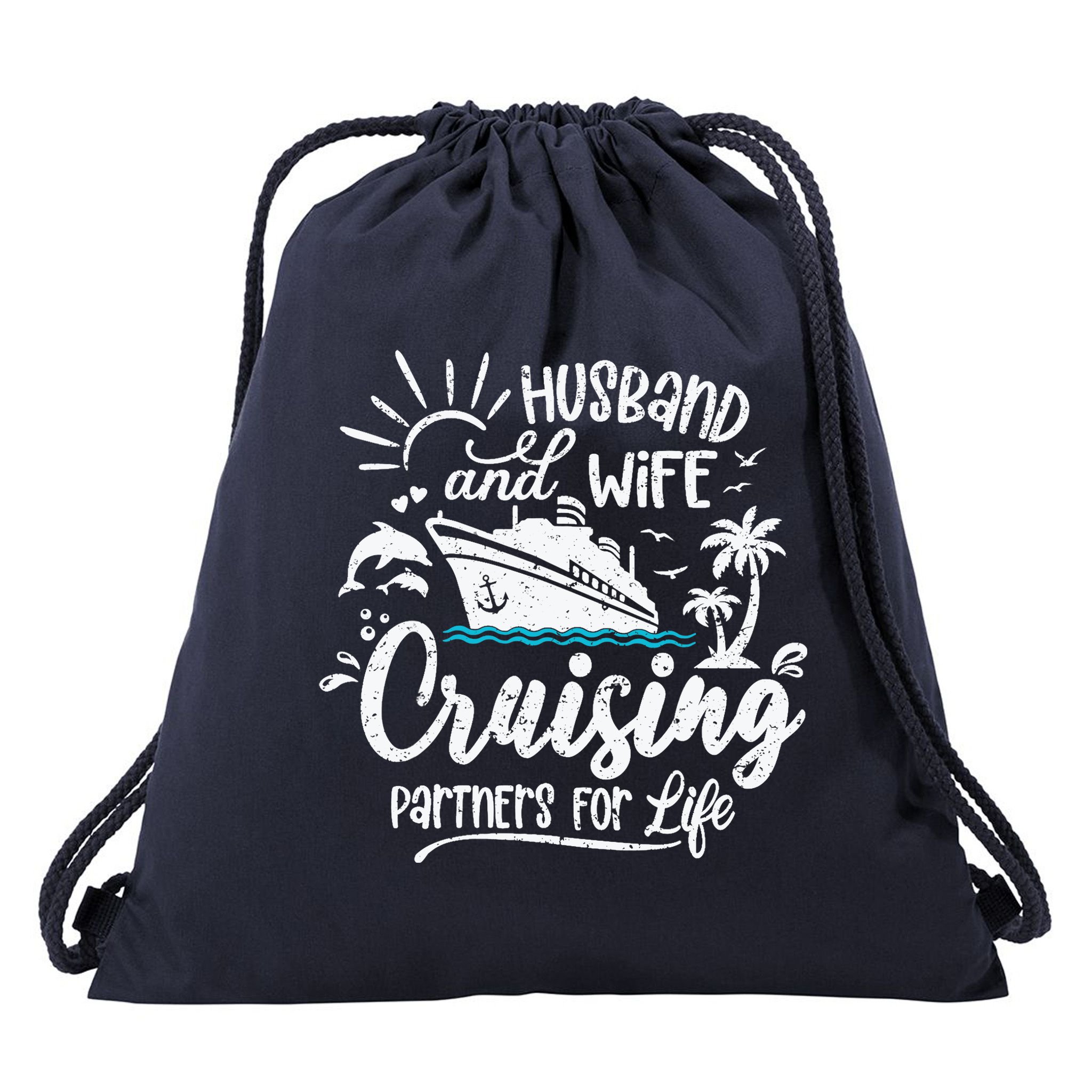 Husband and Wife Cruising Partners For Life Perfect Vacation Drawstring Bag