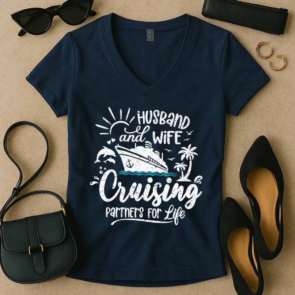 Husband and Wife Cruising Partners For Life Perfect Vacation Women's V-Neck T-Shirt