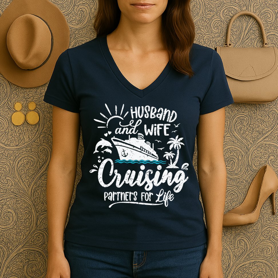 Husband and Wife Cruising Partners For Life Perfect Vacation Women's V-Neck T-Shirt