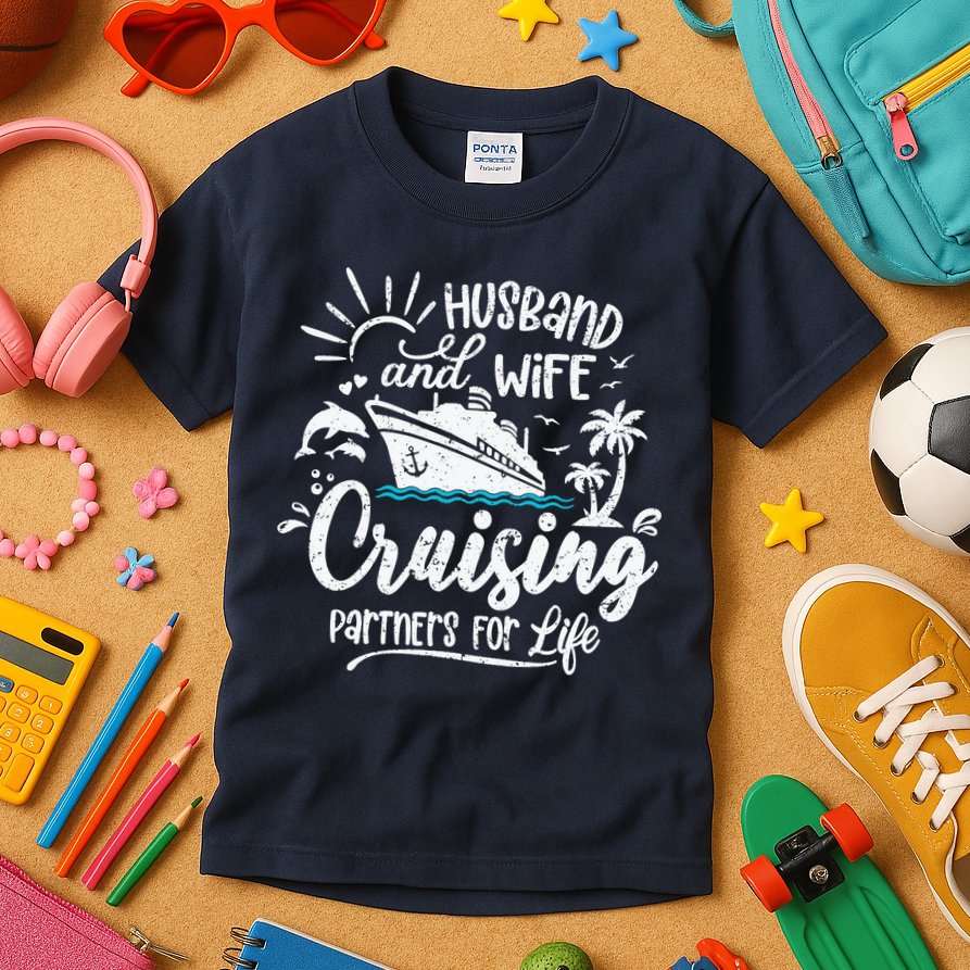 Husband and Wife Cruising Partners For Life Perfect Vacation Kids T-Shirt