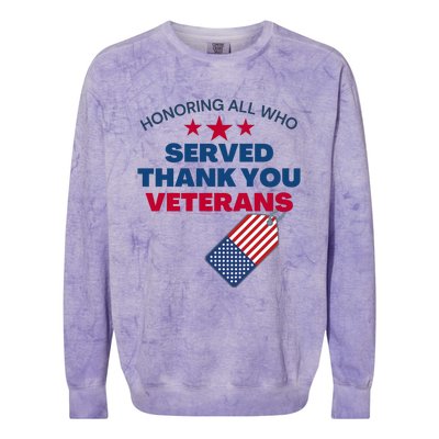 Honoring All Who Served Thank You Veterans Colorblast Crewneck Sweatshirt