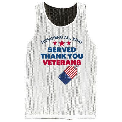 Honoring All Who Served Thank You Veterans Mesh Reversible Basketball Jersey Tank