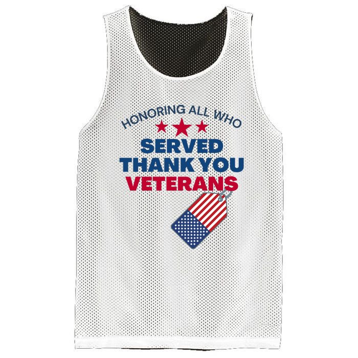 Honoring All Who Served Thank You Veterans Mesh Reversible Basketball Jersey Tank