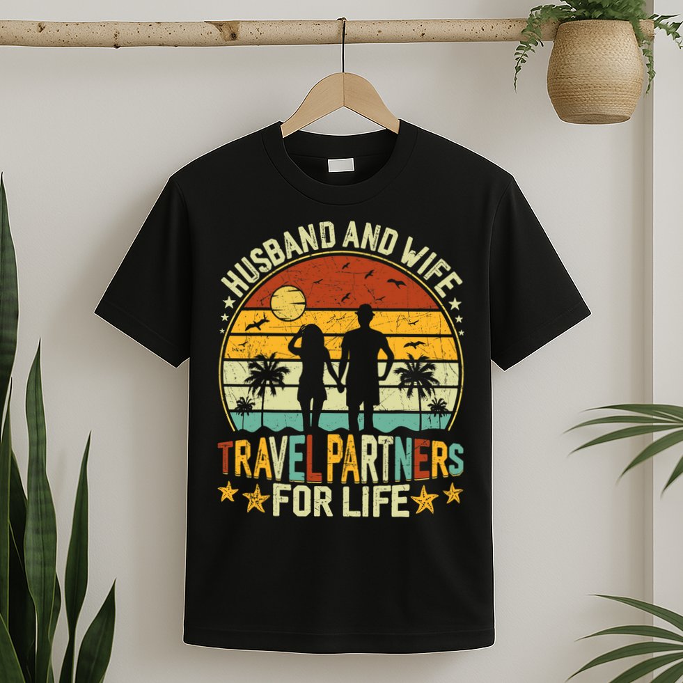 Husband And Wife Travel Partners For Life Beach Traveling T-Shirt