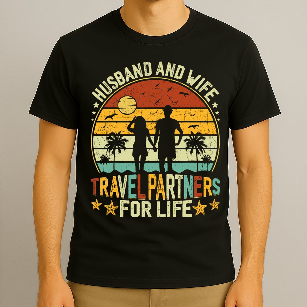 Husband And Wife Travel Partners For Life Beach Traveling T-Shirt