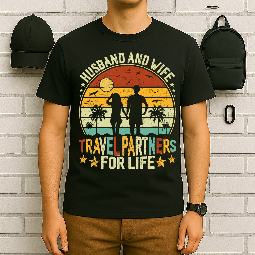 Husband And Wife Travel Partners For Life Beach Traveling T-Shirt