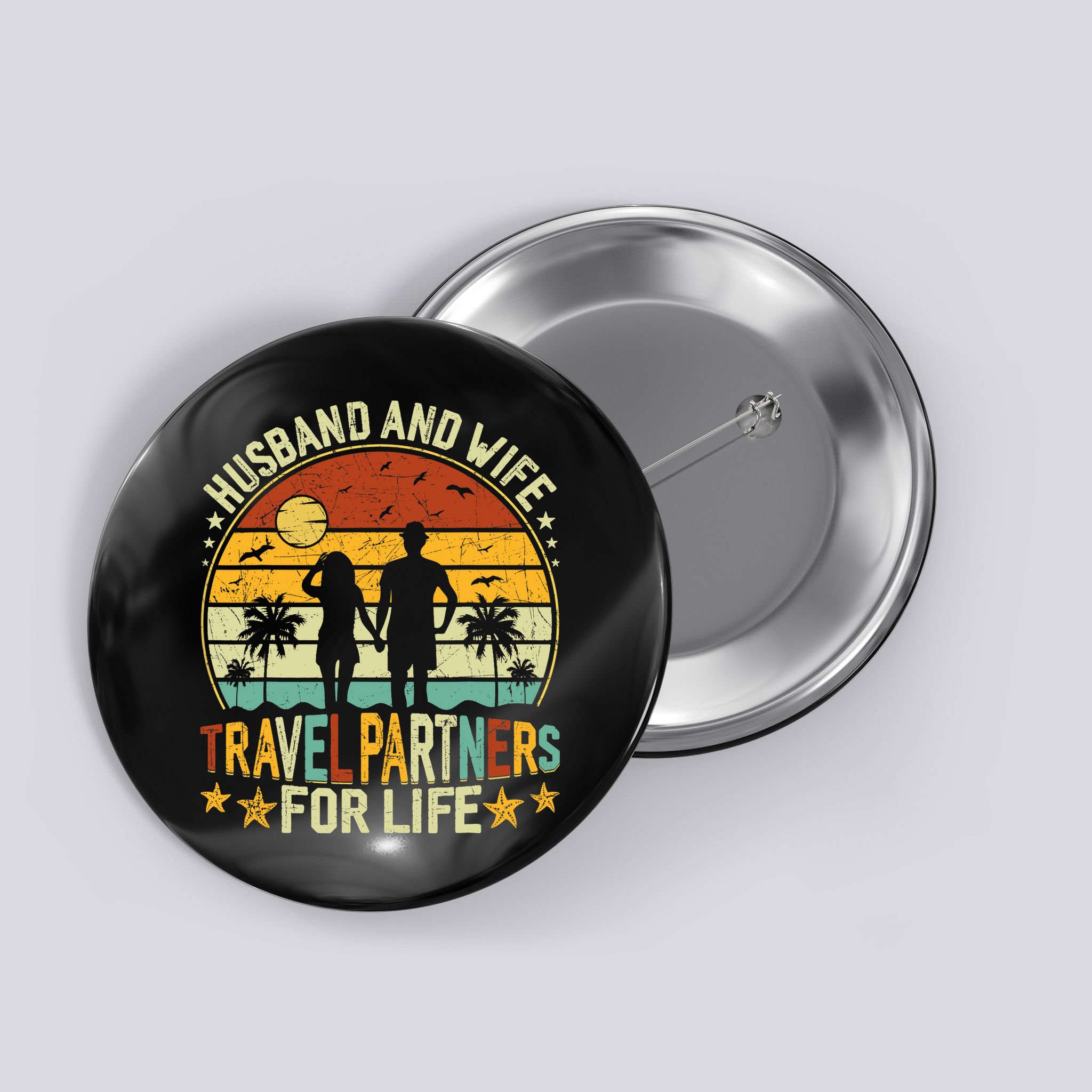 Husband And Wife Travel Partners For Life Beach Traveling Button