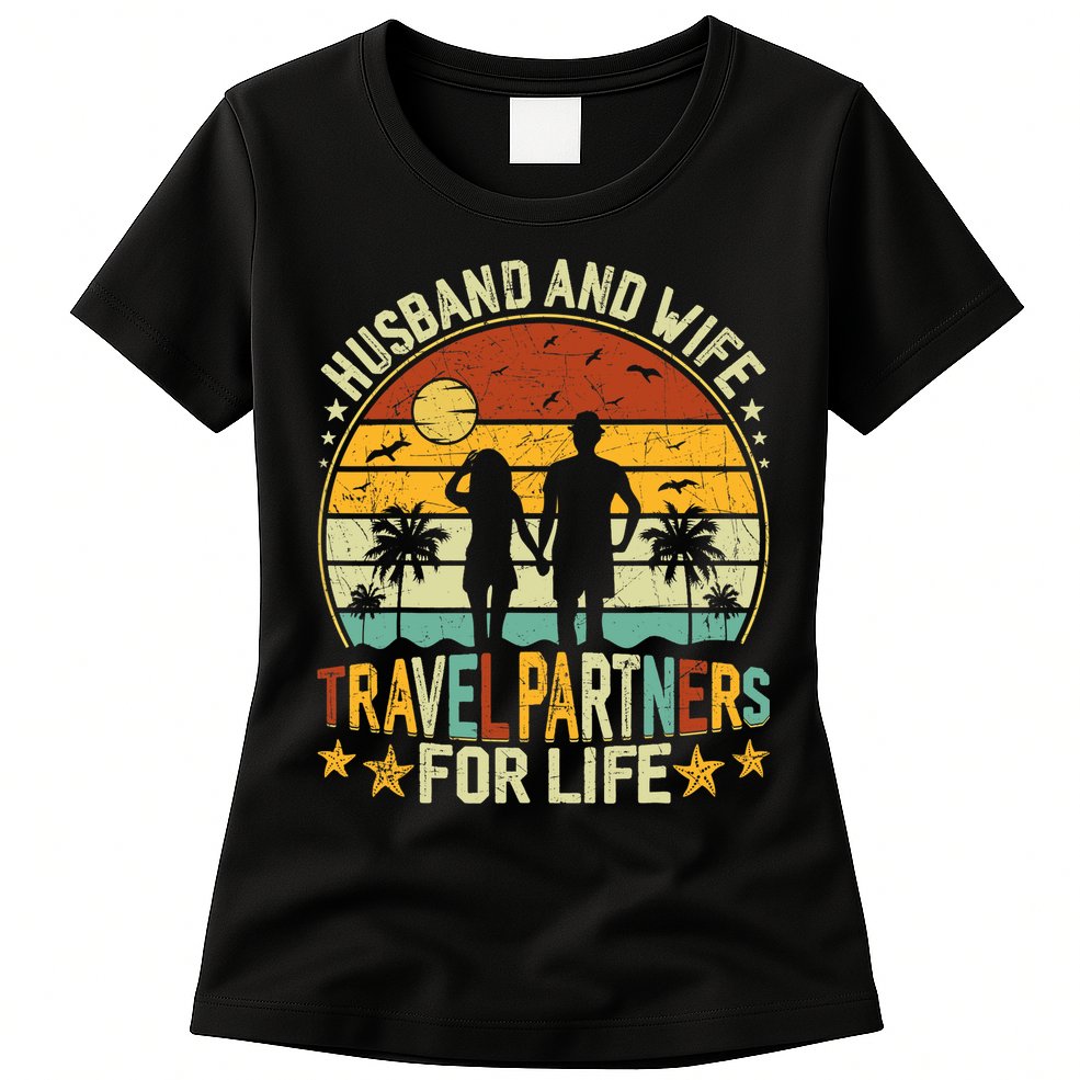 Husband And Wife Travel Partners For Life Beach Traveling Womens T-Shirt