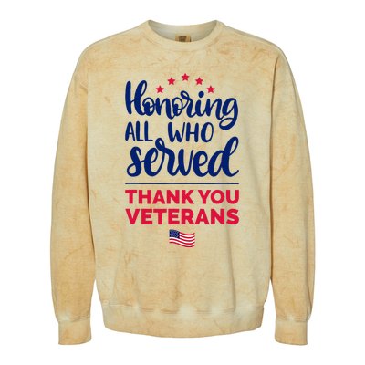 Honoring All Who Served Thank You Veterans Day Colorblast Crewneck Sweatshirt