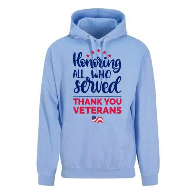 Honoring All Who Served Thank You Veterans Day Unisex Surf Hoodie