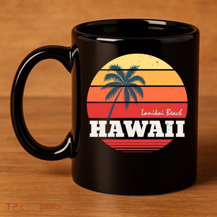 Hawaii Retro Circle 11oz C Handle Ceramic Mug