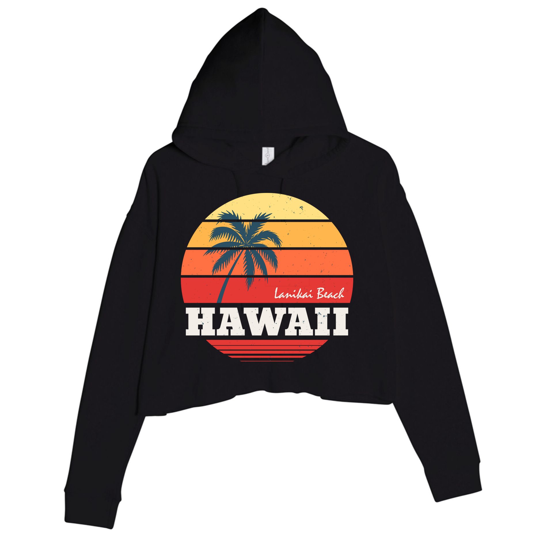Hawaii Retro Circle Crop Fleece Hoodie