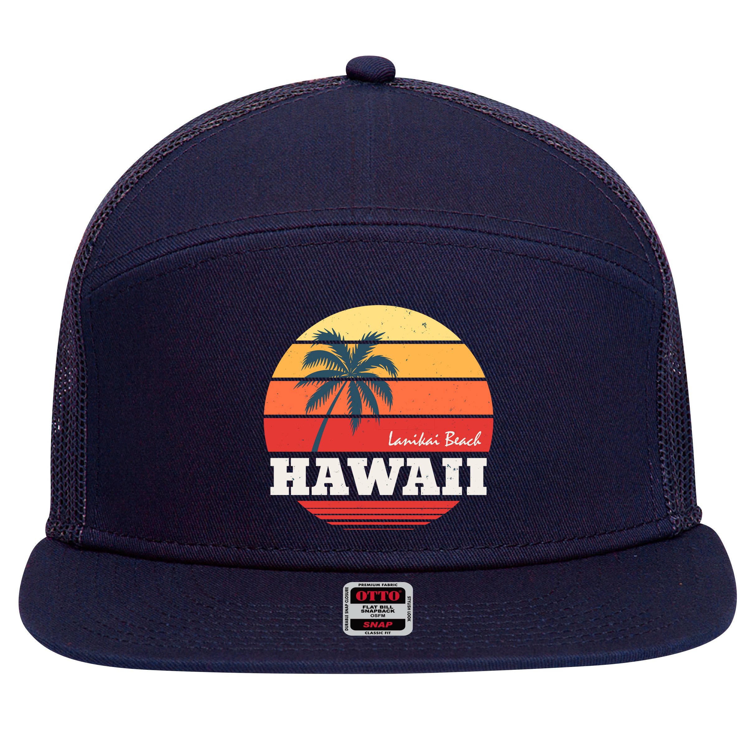 Hawaii Retro Circle 7 Panel Mesh Trucker Snapback Hat