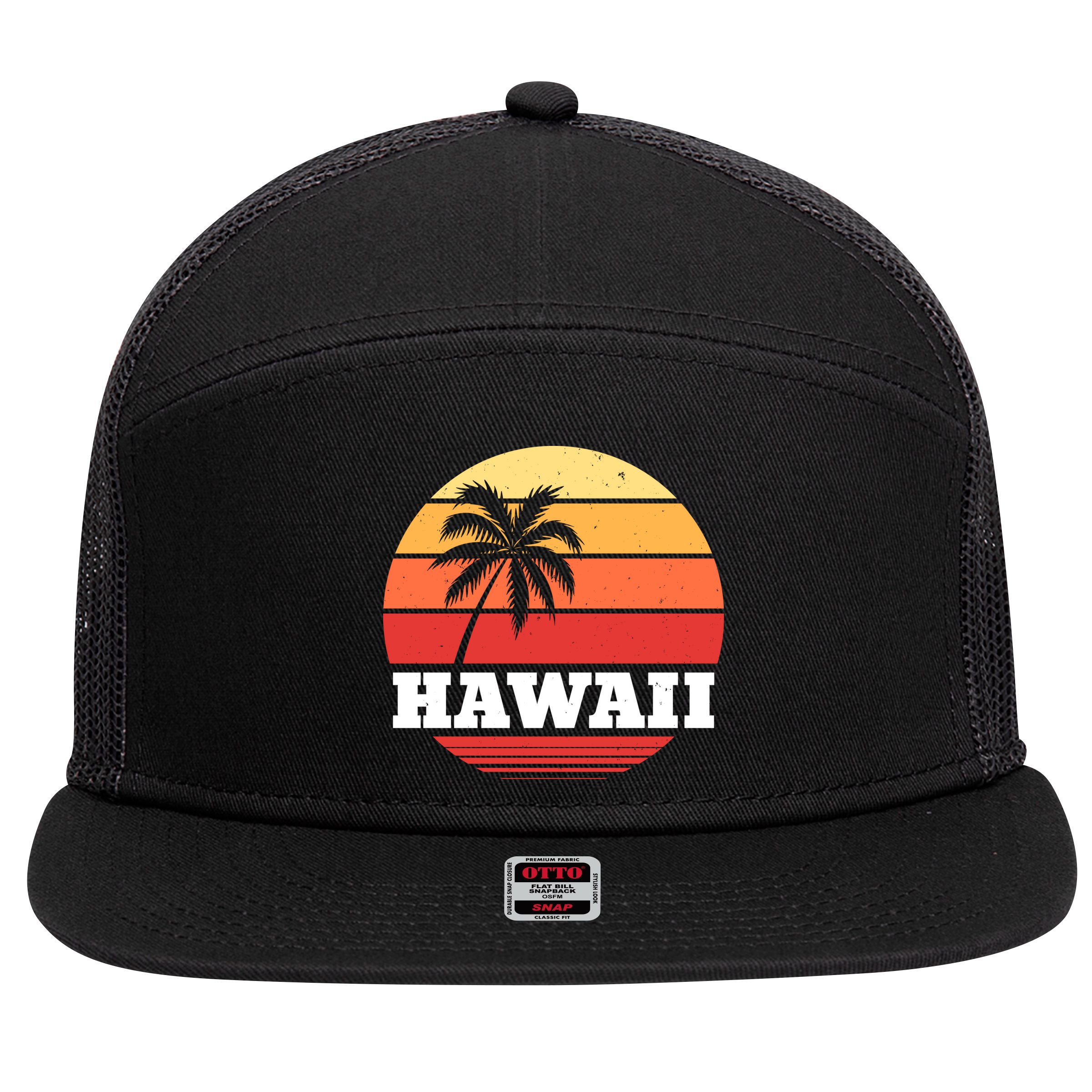 Hawaii Retro Sun 7 Panel Mesh Trucker Snapback Hat