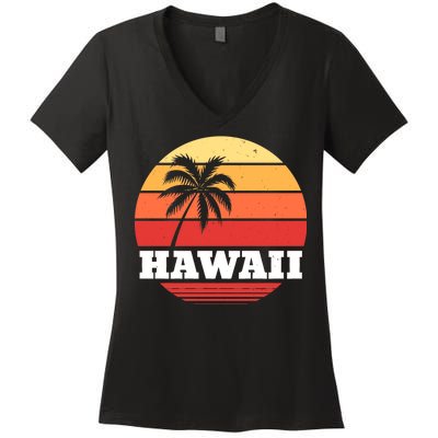 Hawaii Retro Sun Women's V-Neck T-Shirt