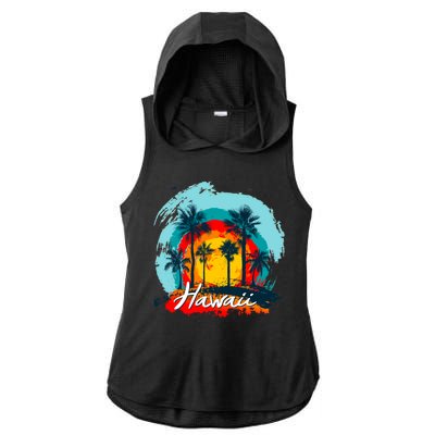 Hawaii Tropical Sunset Ladies PosiCharge Tri-Blend Wicking Draft Hoodie Tank